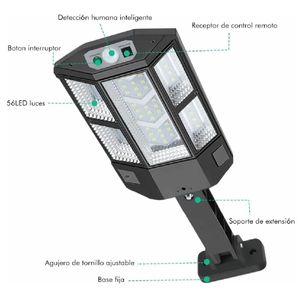 Lámpara Solar Exterior Pared Luz Impermeable 3 Modos Con Control