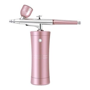 Kit De Aerografo Compresor Inalambrico Recargable Rosa