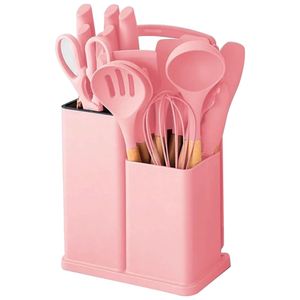 Set Utensilios Cocina Silicona Resiste Calor 19 Piezas Rosa