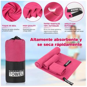 Toalla Microfibra Deportiva Set De 3 Rosa (40x40 + 80x40 + 155x85) ONE PIXEL
