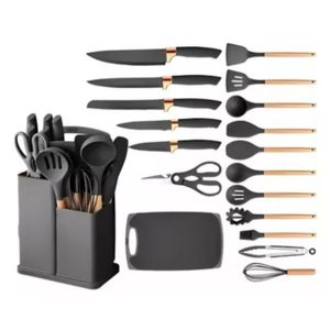 Set Utensilios Cocina Silicona Resiste Calor 19 Piezas Negro