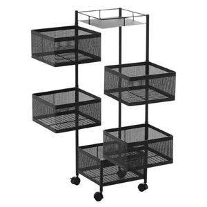 Carrito De Almacenamiento Con 5 Canastos Rotativos Y Estante Superior