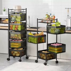 Carrito De Almacenamiento Con 5 Canastos Rotativos Y Estante Superior