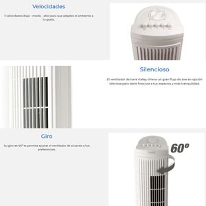 Ventilador De Torre Kalley TF60 3 Vel Giro 60° Temporizador Blanco