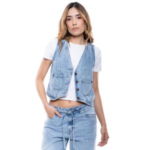 Chaleco En Denim Con Cortes
