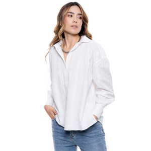 Camisa Manga Larga A Rayas Bordadas