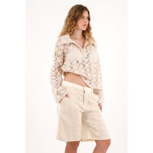 Buzo crudo tejido en frente para mujer