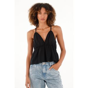 Camisa negra con tiras graduables para mujer