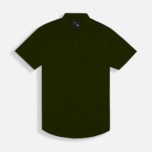 Camisa Manga Corta Color Verde Militar Para Hombre