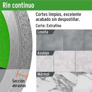 Disco de diamante de 7" x 2.2 mm rin continuo Truper