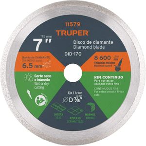 Disco de diamante de 7" x 2.2 mm rin continuo Truper