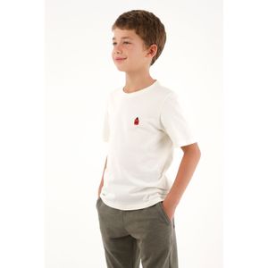 Camiseta con bordado localizado crudo para niño