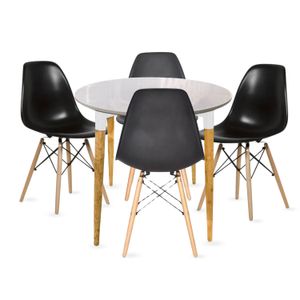 COMEDOR WHITE REDONDO BLANCO 4 PUESTOS SILLAS EAMES NEGRA