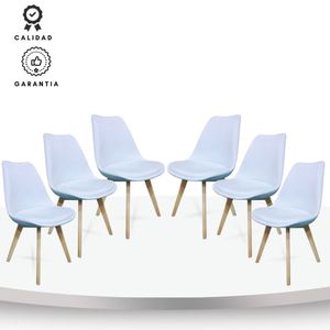Set x 6 Sillas de comedor milano premium tapizada blanca