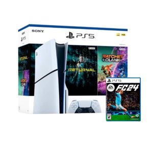 Consola PS5 Slim Disco 1TB + 3 juegos físicos: Ratchet & Clank + Returnal + FC2024 + 1 Control Inalámbrico