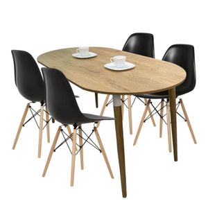 COMEDOR ZELL OVALADO 4 PUESTOS CON SILLAS EAMES NEGRAS