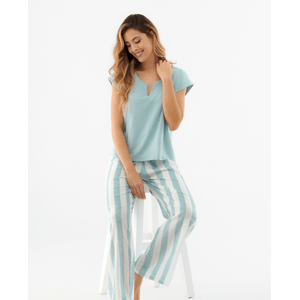 Pijama Camiseta Semiajustada Cuello en V Verde Mar ST Even 18538