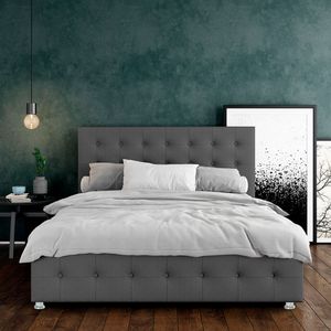 Combo Cama Doble Gris plomo Capital Espaldar + Base Cama Ekonomodo