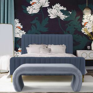 Cama Queen + Colchon 1 Pillow 28 + Cabecero Vitale azul