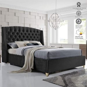 Combo Italia Colchon + Espal + Base Cama Queen Negro Ekonomodo