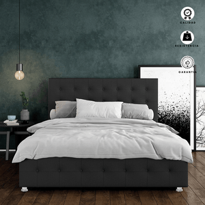 Combo Cama Doble Negro Capital Espaldar + Base Cama Ekonomodo