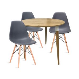 COMEDOR LIZZ REDONDO 3 PUESTOS CON SILLAS EAMES GRIS