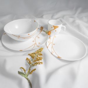 Vajilla en Vitroceramica Luna Round Blanco Mostaza 16 Piezas