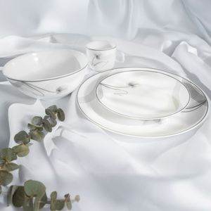 Vajilla en Vitroceramica Luna Round Blanco Negro 16 Piezas