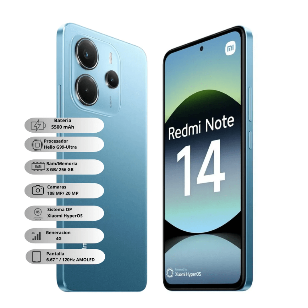 Celular Xiaomi Redmi Note 14 8+256GB Azul Oceano - Agaval