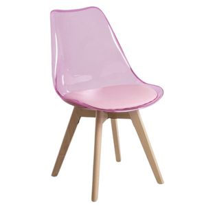 Silla Comedor Eames Transparente Asiento Rosado