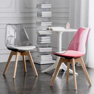Silla Comedor Eames Transparente Asiento Rosado