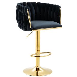 Silla De Bar Moderna Negra De Terciopelo London Base Dorada