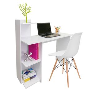 Combo Escritorio-Biblioteca (110x110x40) Blanco + Silla blanca