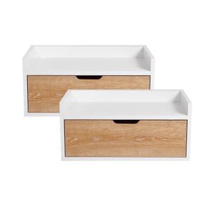 Set x 2 Mesas de Noche Toulus Flotante (35X50X30) Blanca con puerta Vienes