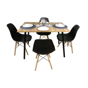 Combo Comedor rectangular 4p (75x110x70) Amaretto + 4 sillas negras