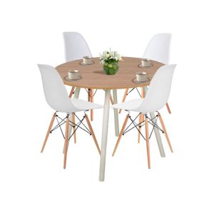 Combo Comedor redondo 4p (75x80x80) Duna + 4 Sillas blancas