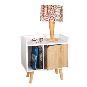 Mesa de Noche Dreams (50X45X30) Blanca con puerta Vienes, pata en madera