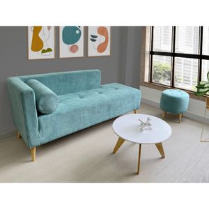 Combo sala Sofá (66x163x64) + Puff Verde Menta + Mesa de Centro