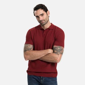 Polo Tejido Tricot Manga Corta Color Vino Tinto Para Hombre