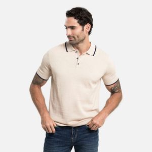 Polo Tejido Tricot Manga Corta Color Ivory Para Hombre