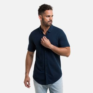 Camisa Manga Corta Color Azul Oscuro Para Hombre