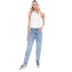 High Waist Straight Fit Jeans Tono Medio