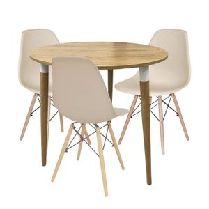 COMEDOR LIZZ REDONDO PEQUEÑO 3 PUESTOS, SILLAS EAMES BEIGE