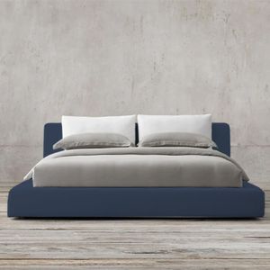 Cama Queen Astoria Azul + Colchón 2 Pillow 32 Cm + Cabecero