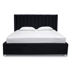 Combo Cama Cabecero Puff Baúl Negro Doble Julieta