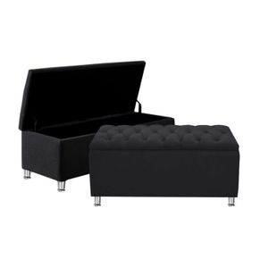 Combo Cama Cabecero Puff Baúl Negro Doble Julieta