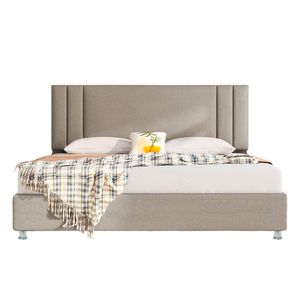 Cama 1.00 + espaldar Lupe taupe + colchón Flexia quarzz