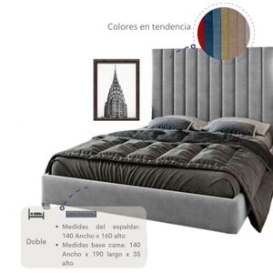 Combo Cama Cabecero Gris plata King Natura,