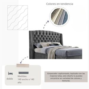 Combo Cama + Cabecero Gris perla Doble Italia