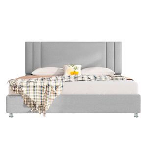 Cama Doble + espaldar Lupe gris perl + colchon Flexia quarzz